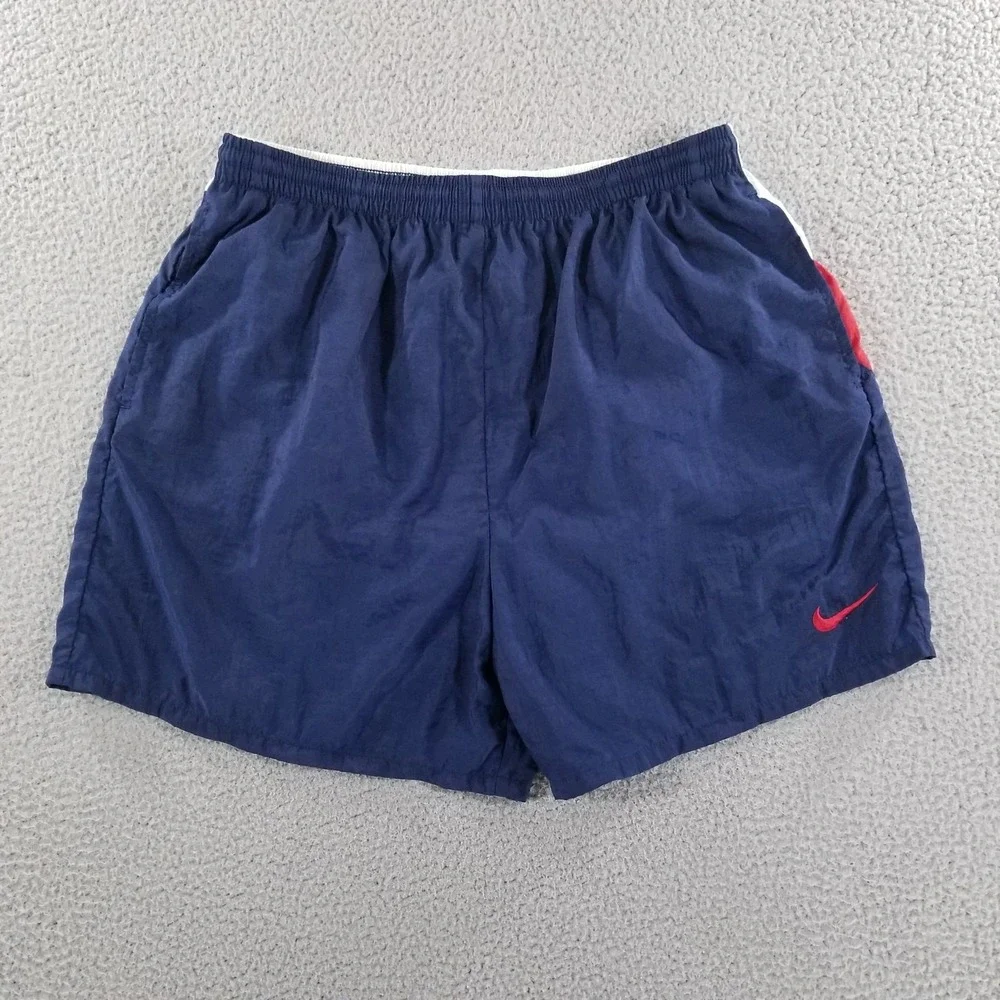 Vtg Nike Swim Trunks Mens XL Red White Blue Big Swoosh Logo 90s Shorts Nylon Y2K